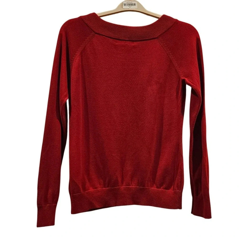 Lauren Ralph Lauren Red Cotton Boat‎ Neck Sweater Buckle Detail Womens Medium